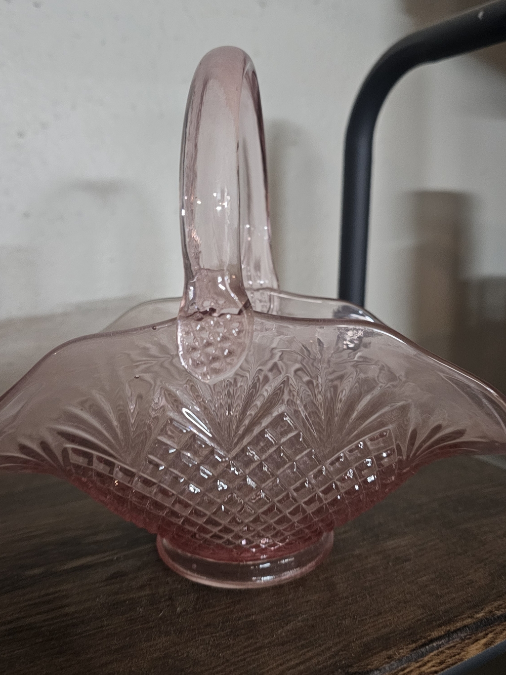Pink Pressed Glass Basket l.e. Smith